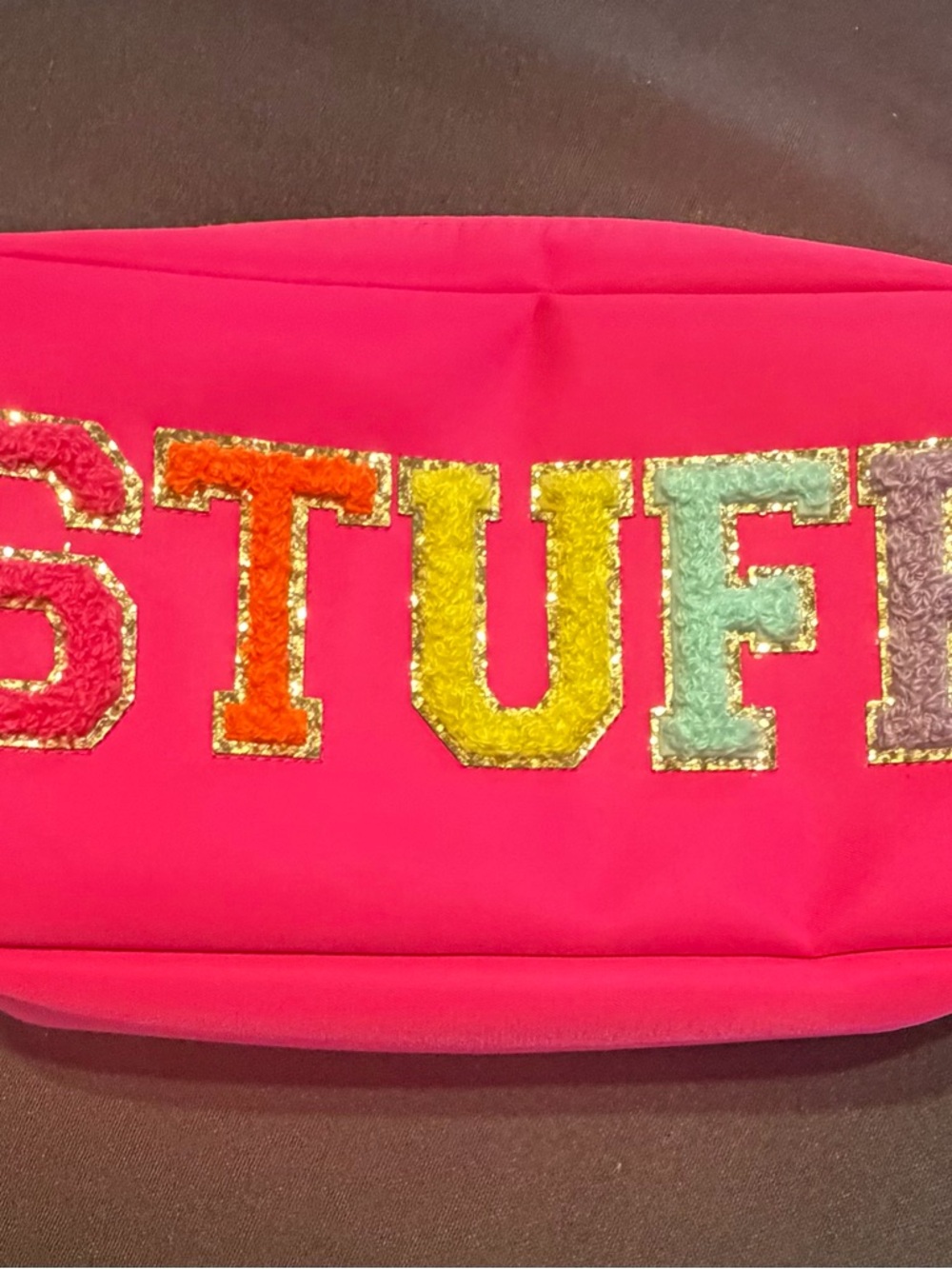 NWT GB Girls Hot Pink "STUFF" Cosmetic Pouch Varsity Letters